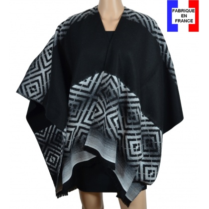 Poncho Assaki noir-gris made in France