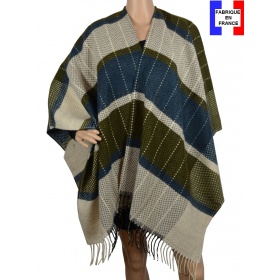 Poncho havana bleu-vert made in France