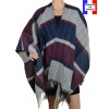 Poncho havana bleu-prune made in France