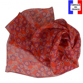 Foulard en soie Fleuri rouge fabriqué en France