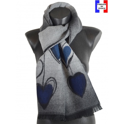 Echarpe grise Coeurs bleus made in France