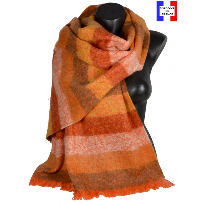 Châle mohair Marina rayé orange fabriqué en France