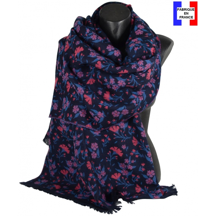 Châle coton Daphné bleu rose made in France