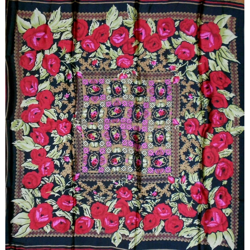 Grand carré en  soie 105 X 105 cm rose et marron